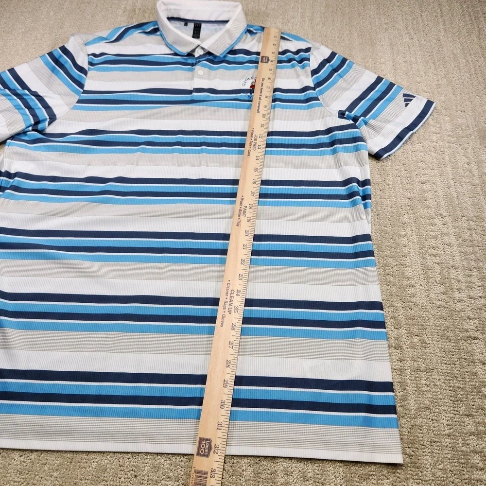 Adidas‎ Polo Men 2XL Peformance Heat Ready Pinehurst Golf Striped Blue Quick Dry